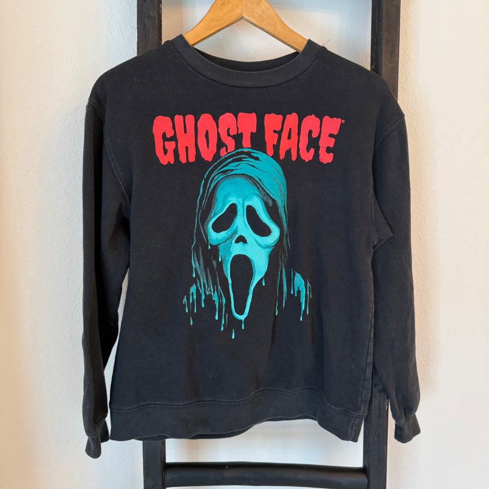 Ghost‎ Face Scream Halloween Icon Graphic Sweatshirt Black XS Cotton Polyester